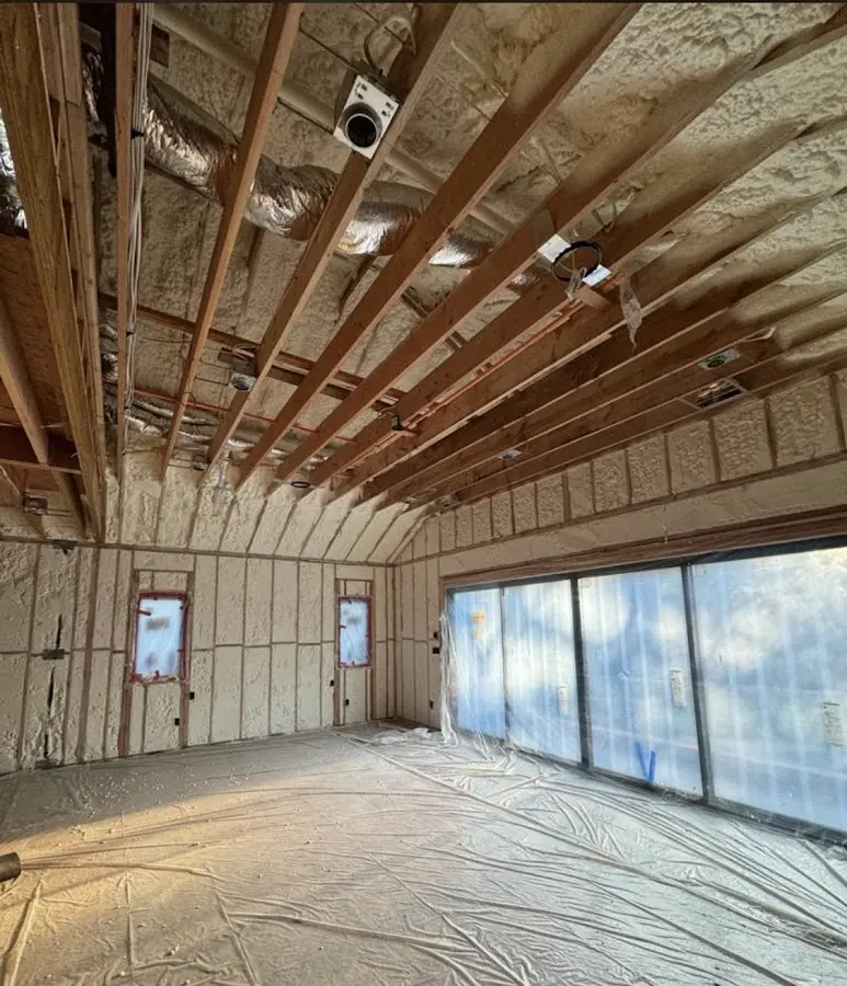 Interior walls and ceiling insulated with spray foam during new construction in Maple Shade